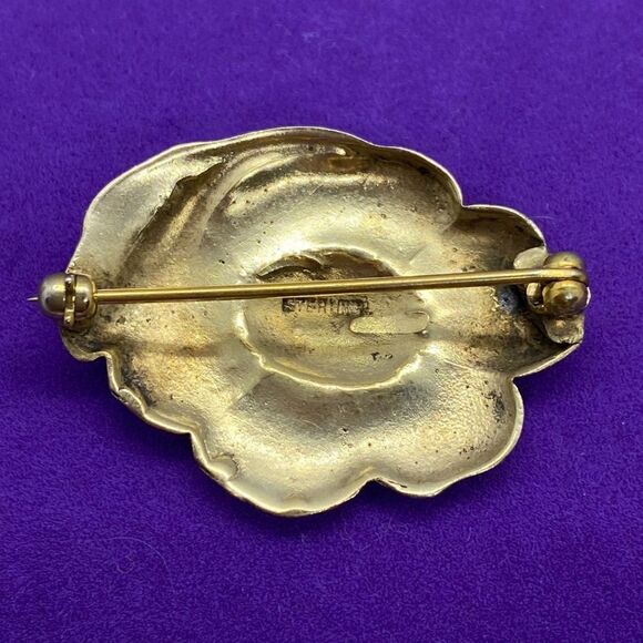 💛 Sterling Vintage Gold Tone Flower Brooch - Picture 2 of 3